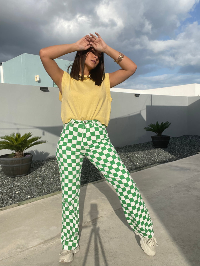 Green Checkers Denim