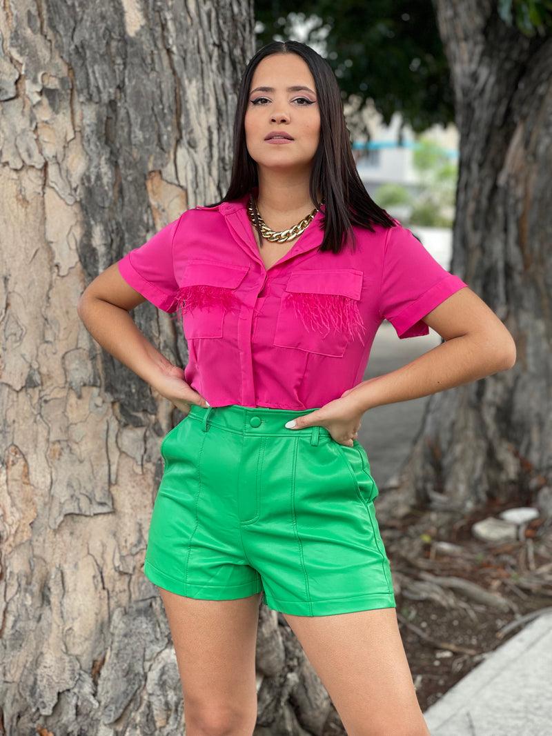 Green Leather Short