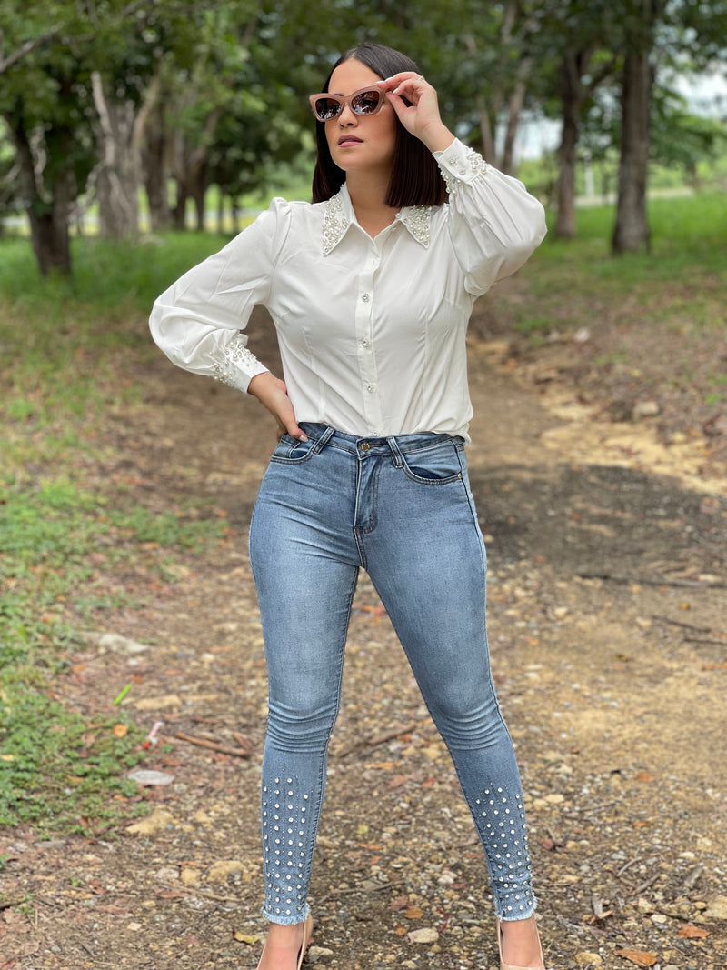 Blue Rhinestones Skinny Jean