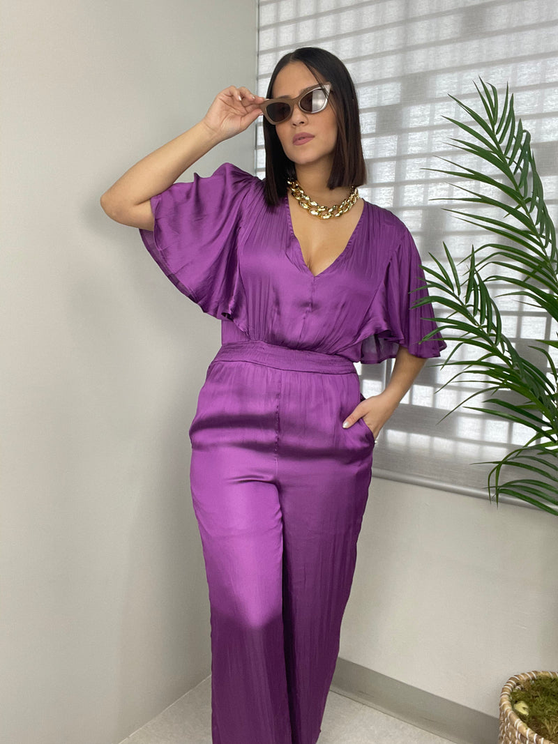 Purple Satin Jumpsuit