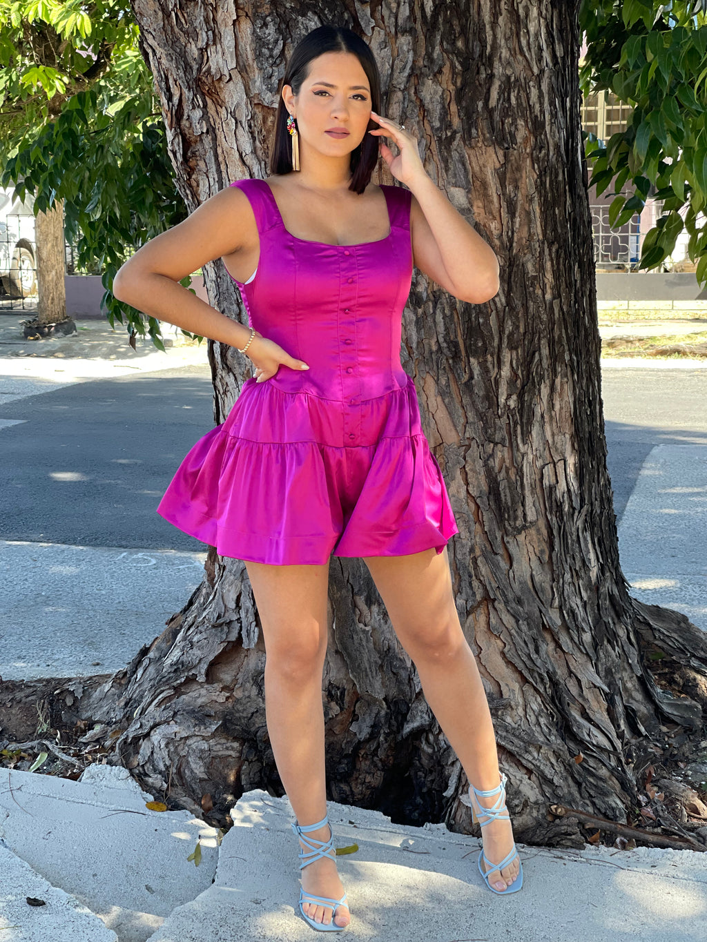 Magenta Satin Romper