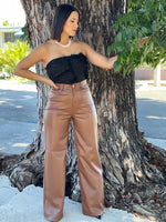 Brown Leather Wide Leg Bottom