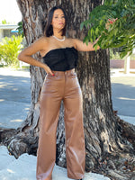 Brown Leather Wide Leg Bottom