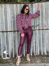 Wine Leather Legging