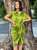 Olive Satin Midi Dress