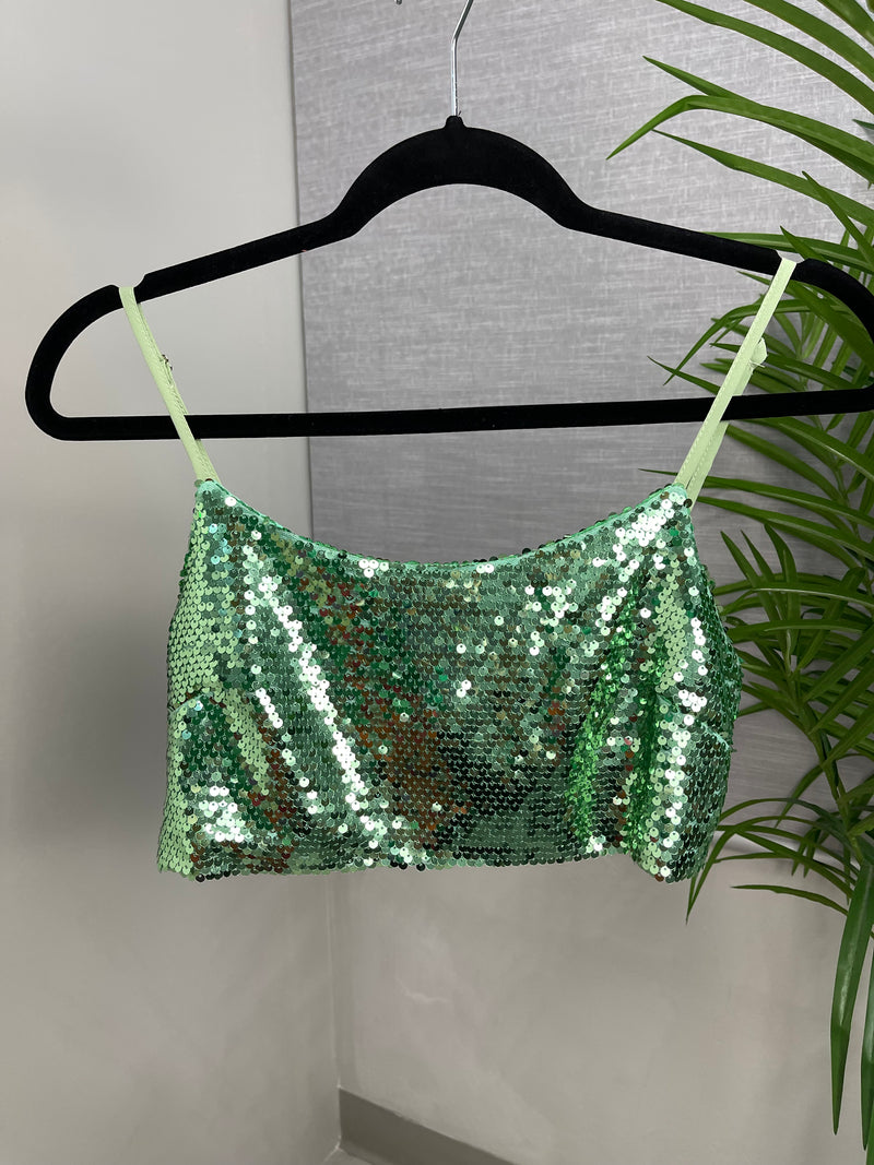 Green Sequins Crop Top