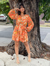 Orange Floral Short Dress