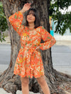 Orange Floral Short Dress