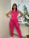 Fuchsia Satin Jumpsuit