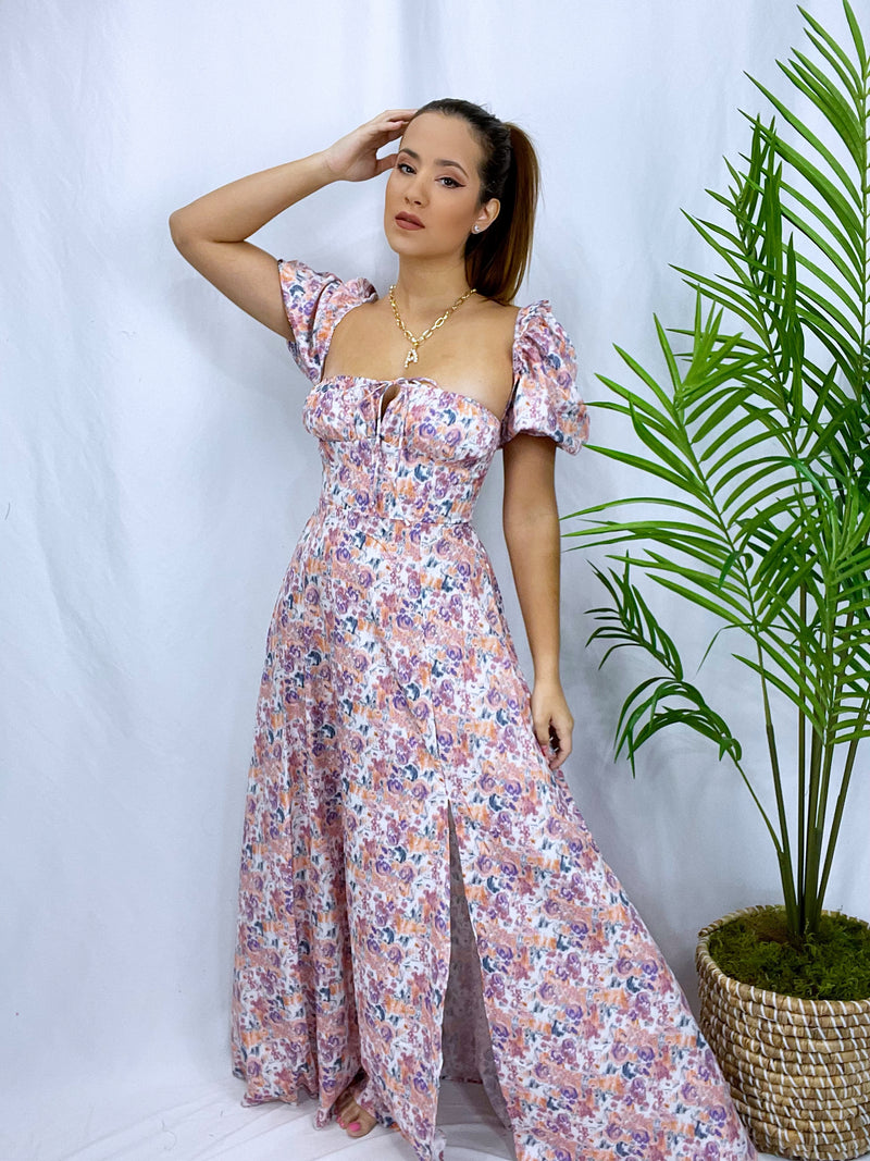 Floral Pastels Colors Maxi Dress