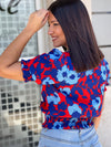 Red & Blue Flowers Top