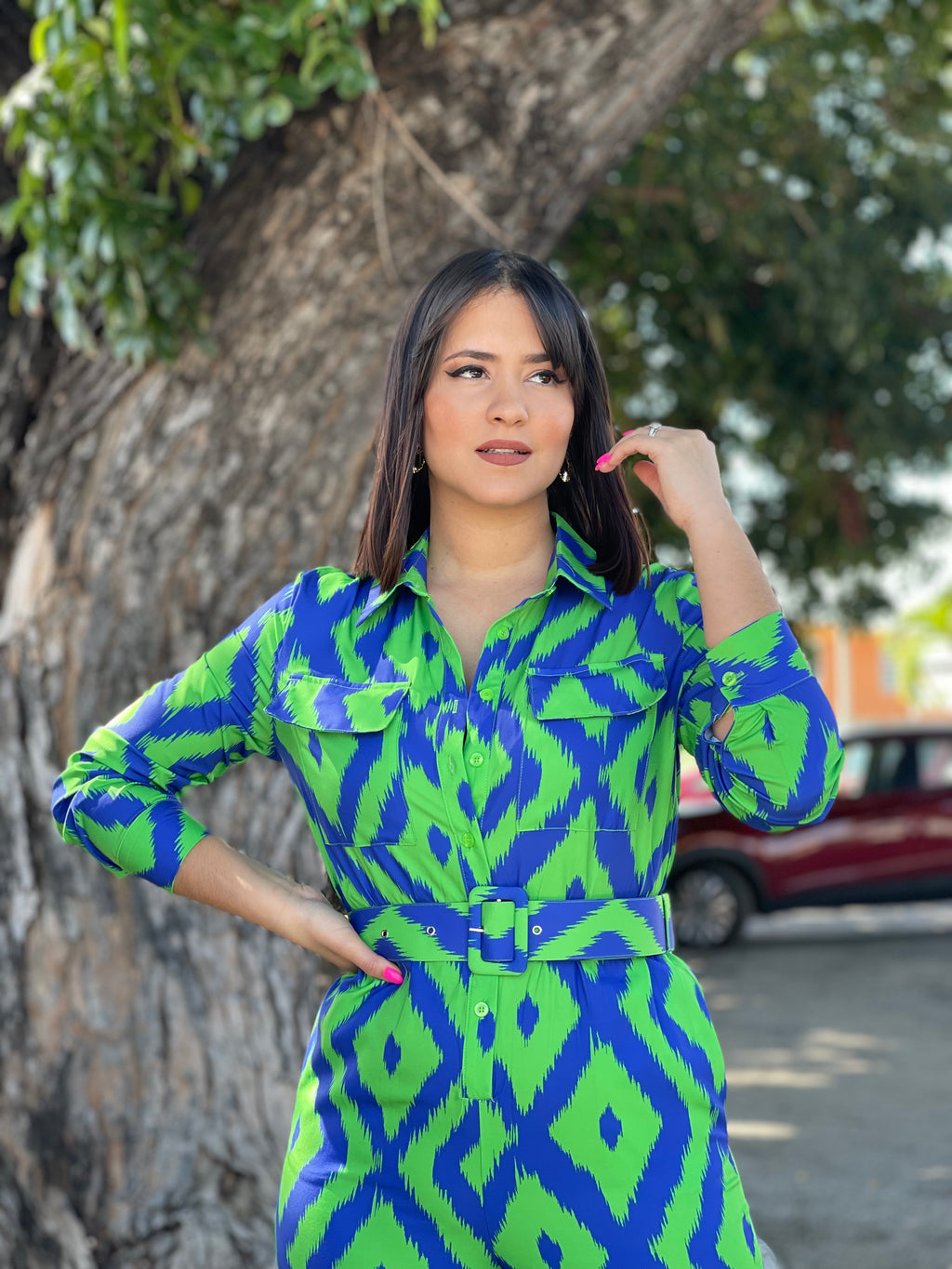 Printed Green & Blue Jumpsuit