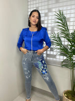 Blue Floral Lace Denim