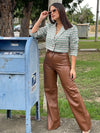 Brown Leather Wide Leg Bottom