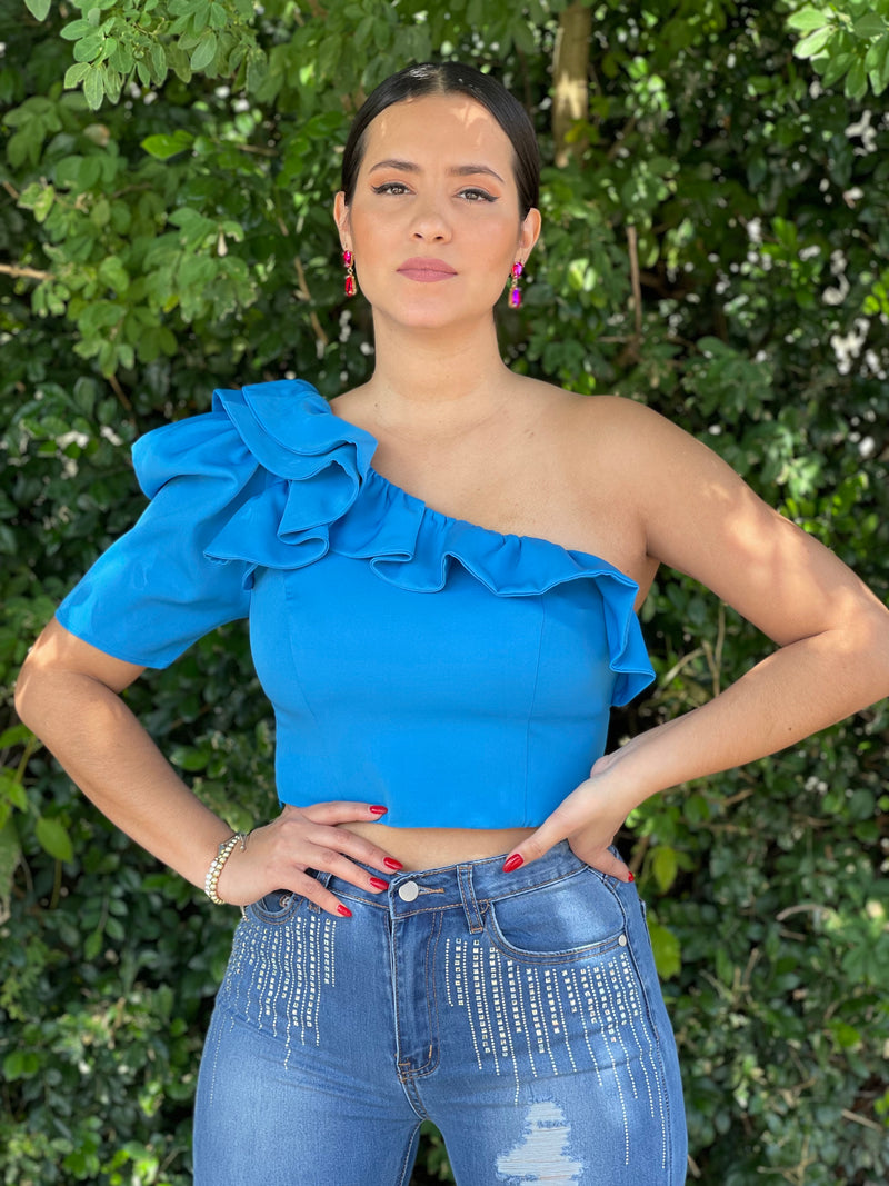 Sky Blue One Shoulder Top