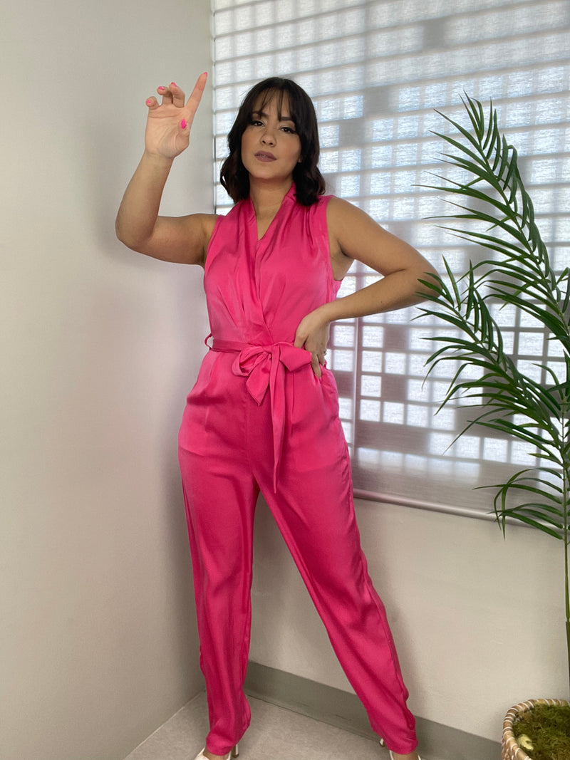 Fuchsia Satin Jumpsuit