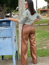 Brown Leather Wide Leg Bottom