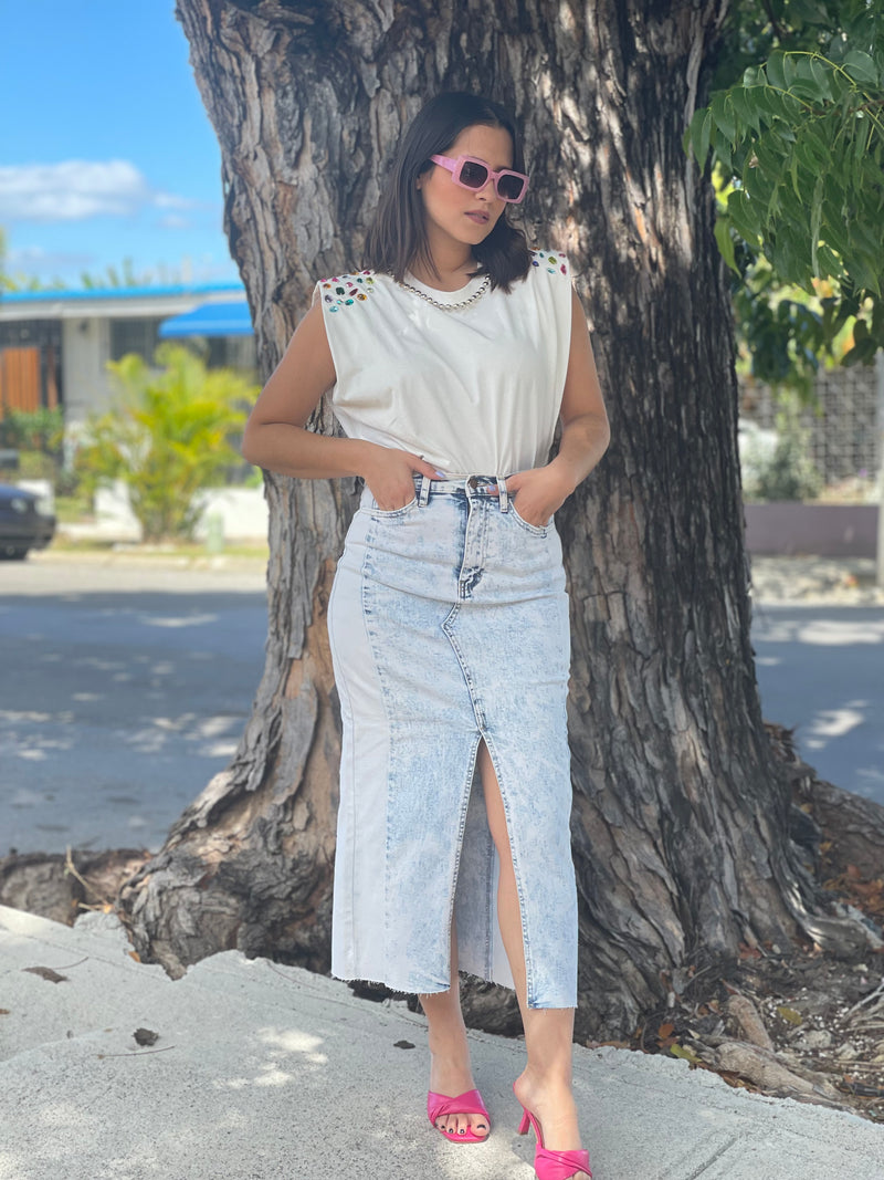 Acid Wash Denim Skirt