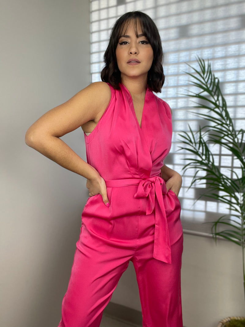 Fuchsia Satin Jumpsuit