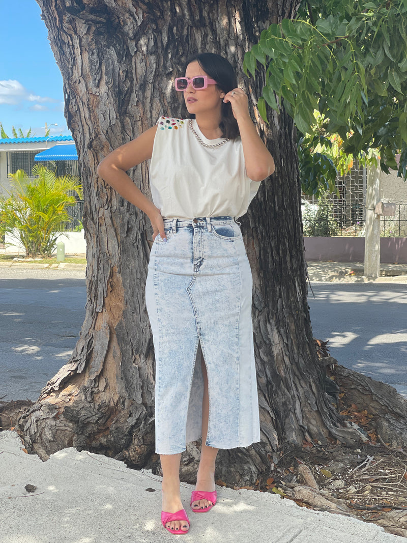 Acid Wash Denim Skirt