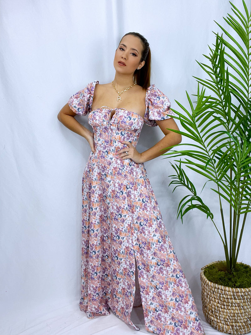 Floral Pastels Colors Maxi Dress