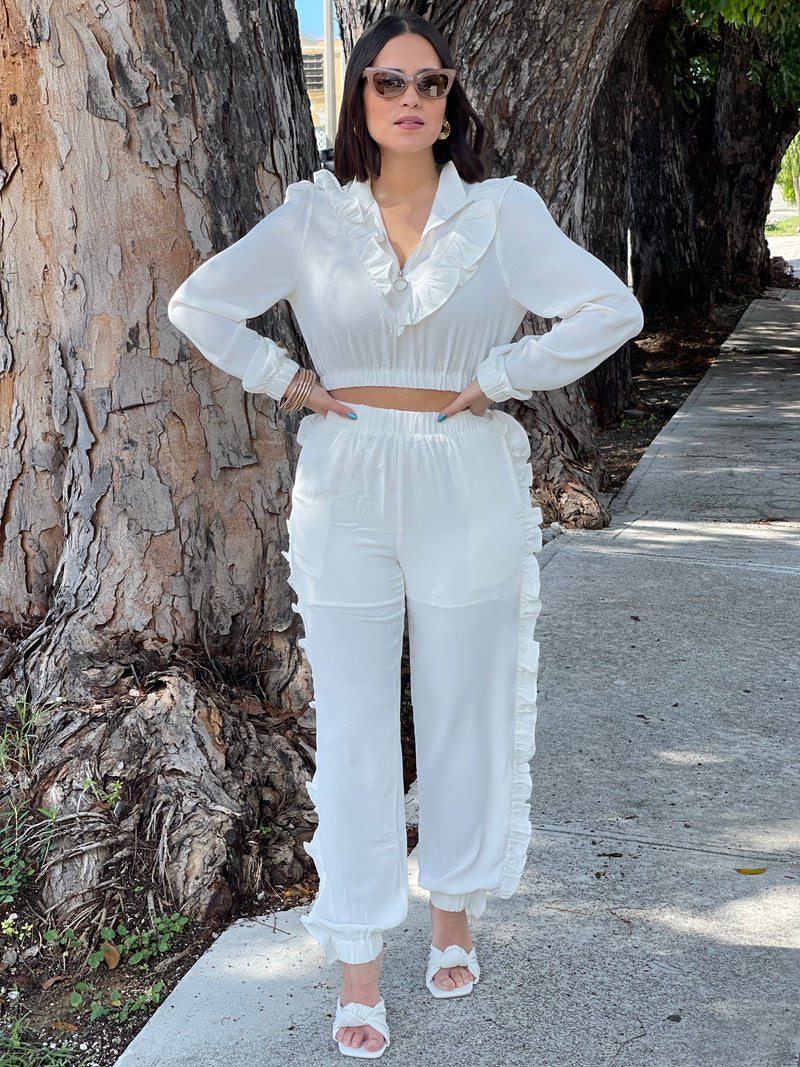 White Ruffles Long Set